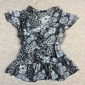 Elegant Black and Gray Ruffle Blouse